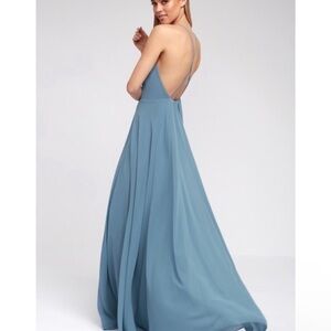 NEW Lulus women’s Mythical Kind of Love Slate Blue Maxi sleeveless Dress SMALL